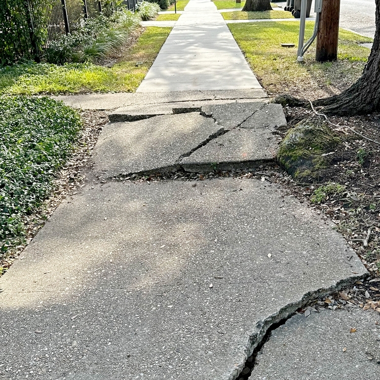Uneven or cracked sidewalks